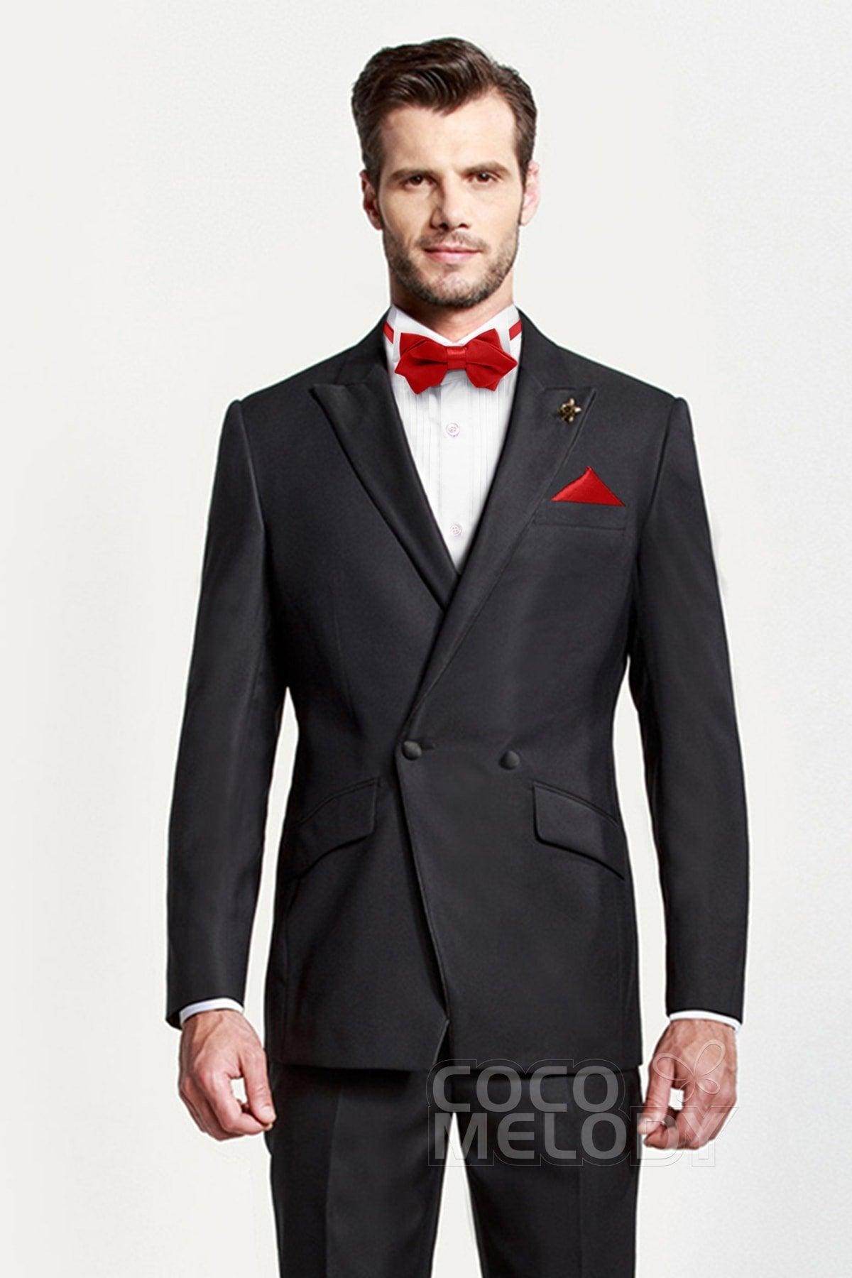 Men's 2-Piece Elastic Silk Like Satin Bow Ties Pocket Square - COCOMELODY